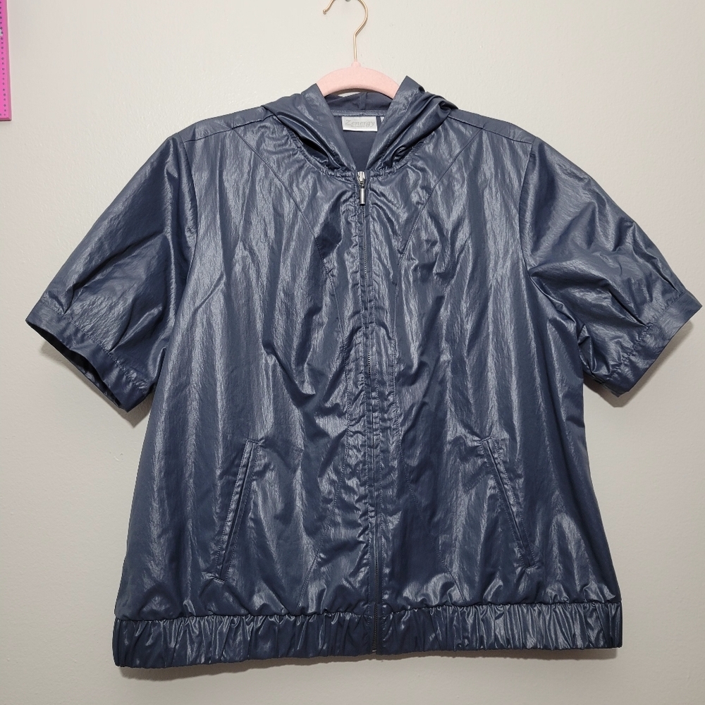 CHICO’S ZENERGY Blue Carley Crinkle Zip-up Jacket
